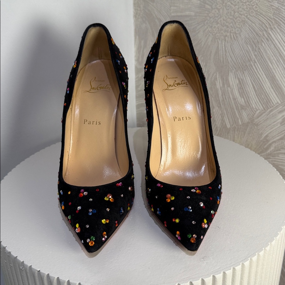Christian Louboutin Black Suede Multicolor
Crystal Pumps - Red Sole - Picture 3 of 6